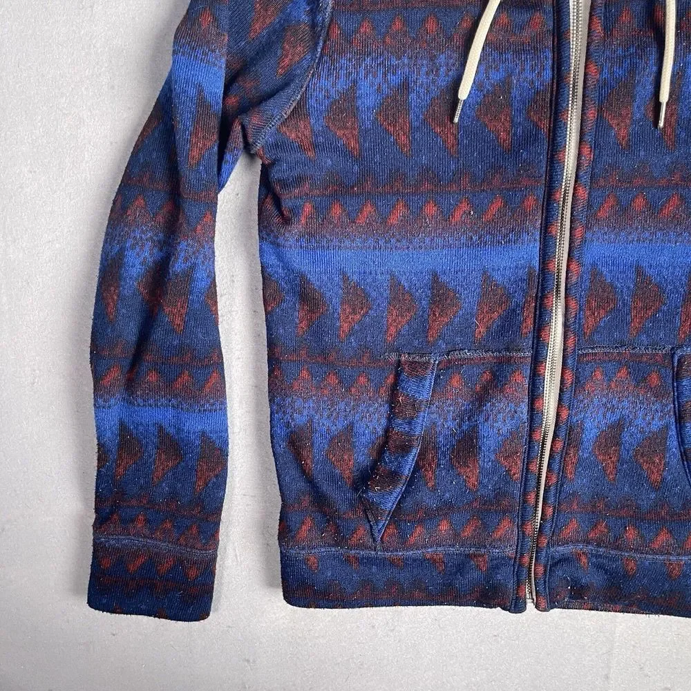 Vintage Hollister Full Zip Hooded Sherpa Sweatshirt Men Medium Aztec‎ 90s Y2K